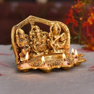 Laxmi Ganesh Saraswati Idol Diya Oil Lamp - Image 2