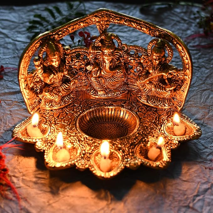 Laxmi Ganesh Saraswati Idol Diya Oil Lamp - Image 4