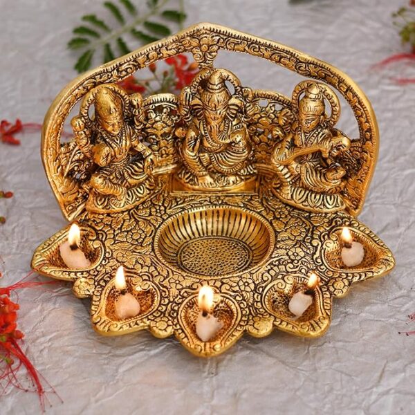 Laxmi Ganesh Saraswati Idol Diya Oil Lamp